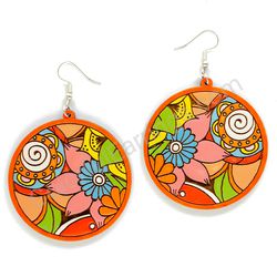 Crazy Blooming Flower, Circle Wooden Earrings