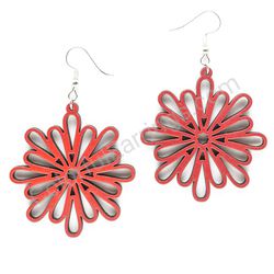 Wooden Drop Lace Earrings - Snowflake (irregular), Red