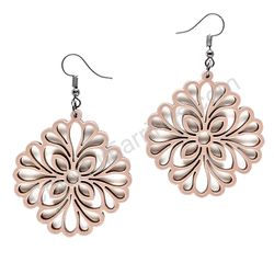 Wooden Drop Lace Earrings - Floral Touch (diamond-shaped), Brown