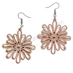 Wooden Drop Lace Earrings - Snowflake (irregular), Brown