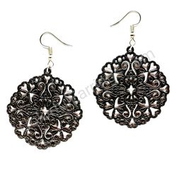 Flower Bloom Boho Black, Lace Wooden Earrings