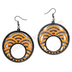 Geometry Wave Orange, Circle Wooden Earrings