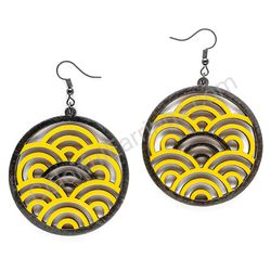 Geometry Wave Yellow, Circle Wooden Earrings