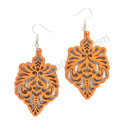 Boho Orange, Lace Wooden Earrings