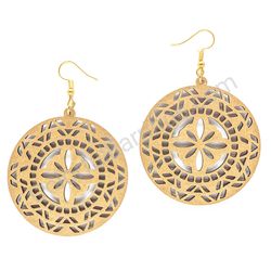 Mandala Antique Gold, Circle Wooden Earrings