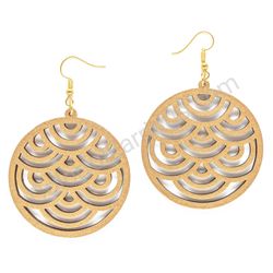 Geometry Wave Antique Gold, Circle Wooden Earrings