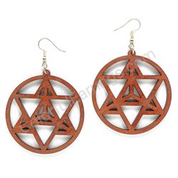 Drop Wooden Circular Geometric Earrings - Infinity Triangle Large, Brown