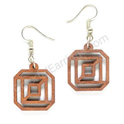 Drop Wooden Square Geometric Earrings - Infinity Square, Brown