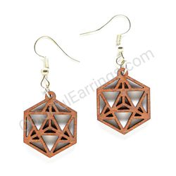 Geometry Infinity Triangles Small Size Brown, Hexagon Wooden Earrings
