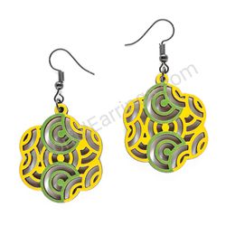 Waves Yellow - Green, Lace Wooden Earrings