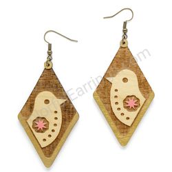 Wooden handmade folk earrings -