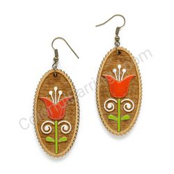 Wooden Drop Folk Earrings - Tulip (oval), Multicolored