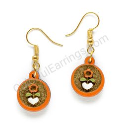 Wooden folk earrings - Flourishing Heart (orange)
