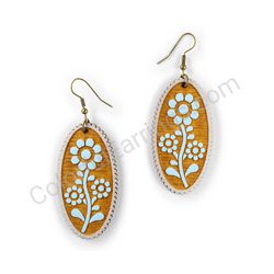 Wooden Drop Earrings - Meadow Flower Trio (oval), Blue