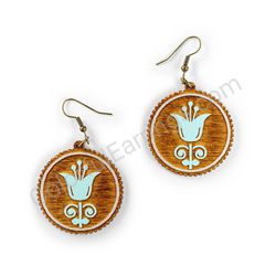 Wooden Drop Folk Earrings - Tulip (circular), Turquoise