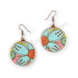 Drop Wooden Circular Floral Earrings - Hippie Blossom 14