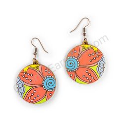 Drop Wooden Circular Floral Earrings - Hippie Blossom 15