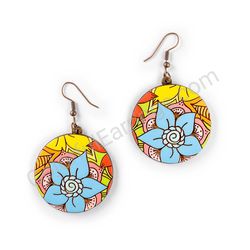 Drop Wooden Circular Floral Earrings - Hippie Blossom 17