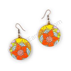 Drop Wooden Circular Floral Earrings - Hippie Blossom 19