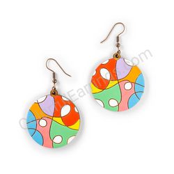 Wooden Drop Geometric Earrings - Curved Loops Round (circular), Multicolored
