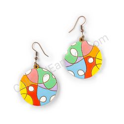 Wooden Drop Geometric Earrings - Curved Loops Round 2 (circular), Multicolored
