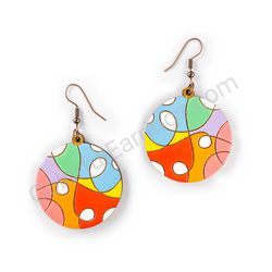 Wooden Drop Geometric Earrings - Curved Loops Round 4 (circular), Multicolored