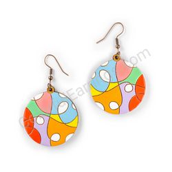 Wooden Drop Geometric Earrings - Curved Loops Round 5 (circular), Multicolored