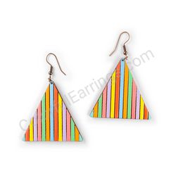 Wooden Drop Geometric Earrings - Vertical Striped Elegance (triangle), Multicolored