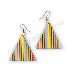 Wooden Drop Geometric Earrings - Vertical Striped Elegance (triangle), Multicolored 2