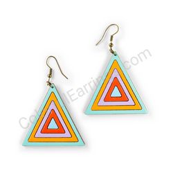 Wooden Drop Geometric Earrings - Triangular Flow (triangle), Multicolored
