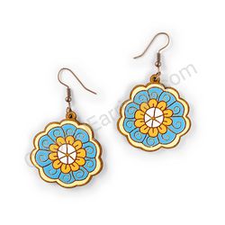 Wooden Drop Floral Earrings - Fairy Bloom (circular), Multicolored 3