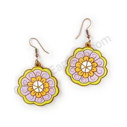 Wooden Drop Floral Earrings - Fairy Bloom (circular), Multicolored 4