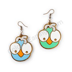 Wooden Drop Funky Earrings - Crazy Birdie (irregular), Multicolored