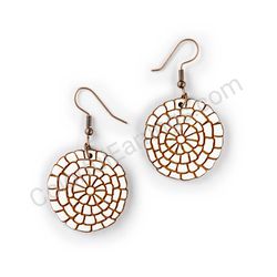 Wooden Drop Geometric Earrings - Honeycomb Circle (circular), White