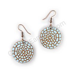Wooden Drop Geometric Earrings - Honeycomb Circle (circular), Blue