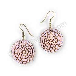Wooden Drop Geometric Earrings - Honeycomb Circle (circular), Purple