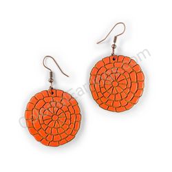 Wooden Drop Geometric Earrings - Honeycomb Circle (circular), Red