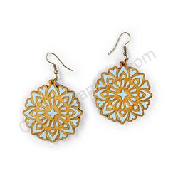 Wooden Drop Mandala Earrings - Celestial Love (circular), Turquoise