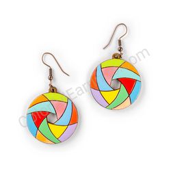 Wooden Drop Geometric Earrings - Hexa Spin (circular), Multicolored 12