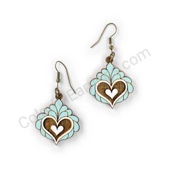 Wooden Drop Heart-shaped Earrings - Heart in Bloom (heart-shaped), Turquoise
