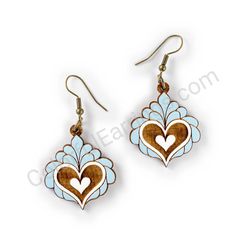 Wooden Drop Heart-shaped Earrings - Heart in Bloom (heart-shaped), Blue