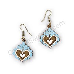 Wooden Drop Heart-shaped Earrings - Heart in Bloom (heart-shaped), Blue 2