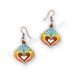 Wooden Drop Heart-shaped Earrings - Heart in Bloom (heart-shaped), Multicolored