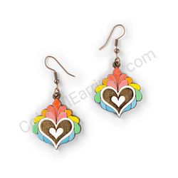 Wooden Drop Heart-shaped Earrings - Heart in Bloom (heart-shaped), Multicolored 2