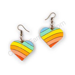 Wooden Drop Heart-shaped Earrings - Rippled Love (heart-shaped), Multicolored 4