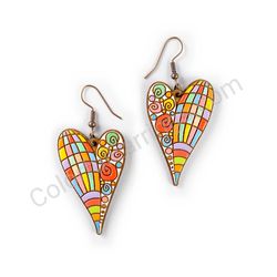 Wooden Drop Heart-shaped Earrings - Radiant Heart (heart-shaped), Multicolored 2