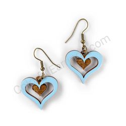 Wooden Drop Heart-shaped Earrings - Heart in Heart (heart-shaped), Blue