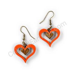 Wooden Drop Heart-shaped Earrings - Heart in Heart (heart-shaped), Red