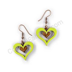 Wooden Drop Heart-shaped Earrings - Heart in Heart (heart-shaped), Green