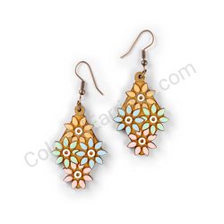 Wooden Drop Floral Earrings - Overflowing Sharp Blossom 4 (diamond shape), Multicolored
